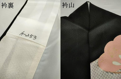 平和屋着物●訪問着　雪輪花松文　黒地　金彩　正絹　逸品　AABG7801cs