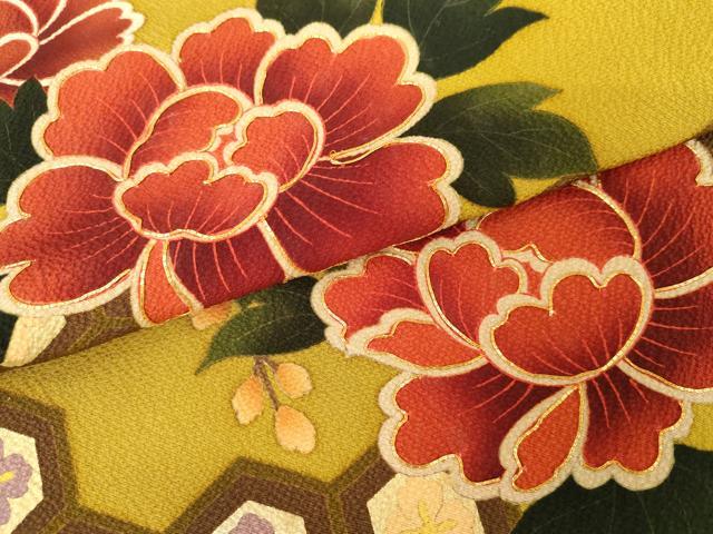 平和屋着物●豪華振袖　駒刺繍　吉祥草花文　金彩　正絹　逸品　AABG7806cs