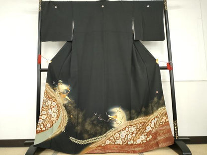 平和屋着物●豪華黒留袖　泰常　辻が花　駒刺繍　絞り　飛鶴花文　暈し染め　金彩　正絹　逸品　AABG7809cs