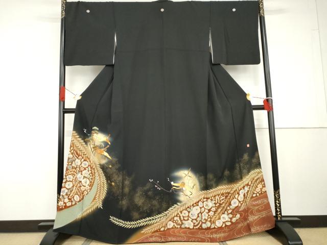 平和屋着物●豪華黒留袖　泰常　辻が花　駒刺繍　絞り　飛鶴花文　暈し染め　金彩　正絹　逸品　AABG7809cs