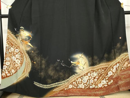 平和屋着物●豪華黒留袖　泰常　辻が花　駒刺繍　絞り　飛鶴花文　暈し染め　金彩　正絹　逸品　AABG7809cs