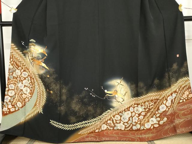 平和屋着物●豪華黒留袖　泰常　辻が花　駒刺繍　絞り　飛鶴花文　暈し染め　金彩　正絹　逸品　AABG7809cs