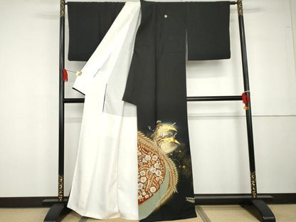 平和屋着物●豪華黒留袖　泰常　辻が花　駒刺繍　絞り　飛鶴花文　暈し染め　金彩　正絹　逸品　AABG7809cs