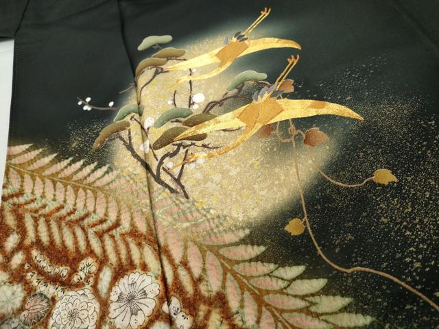 平和屋着物●豪華黒留袖　泰常　辻が花　駒刺繍　絞り　飛鶴花文　暈し染め　金彩　正絹　逸品　AABG7809cs