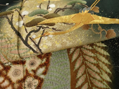 平和屋着物●豪華黒留袖　泰常　辻が花　駒刺繍　絞り　飛鶴花文　暈し染め　金彩　正絹　逸品　AABG7809cs