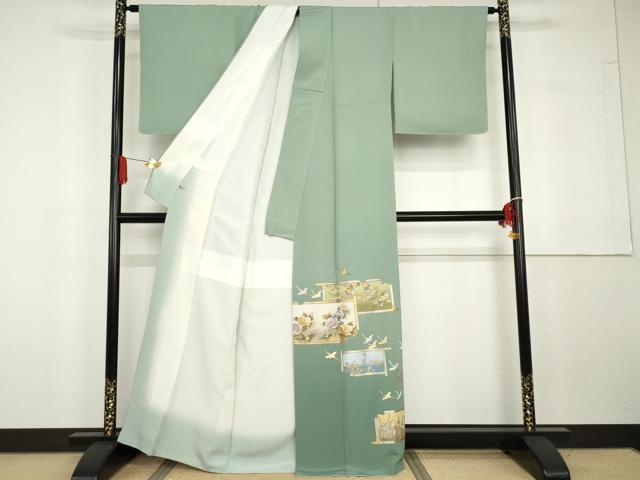平和屋着物●金彩友禅　卓越技能者・名工・和田光正　色留袖　飛鶴風景草花文　暈し染め　銀彩　さが美扱い　正絹　逸品　AABG7815cs