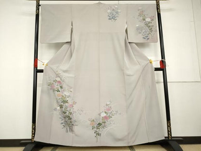 平和屋着物●訪問着　友禅　作家物　枝花文　正絹　逸品　AABG7821cs