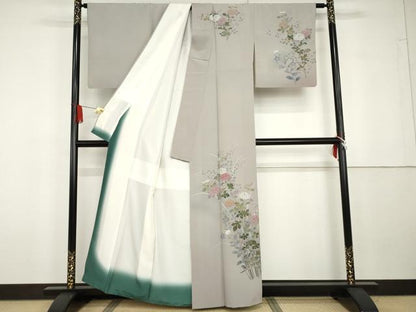 平和屋着物●訪問着　友禅　作家物　枝花文　正絹　逸品　AABG7821cs