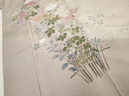 平和屋着物●訪問着　友禅　作家物　枝花文　正絹　逸品　AABG7821cs
