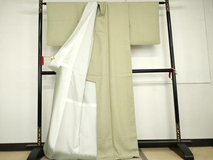 平和屋着物●色無地　花丸地紋　裏葉柳色　さんび謹製　洗える着物　AABG7824cs