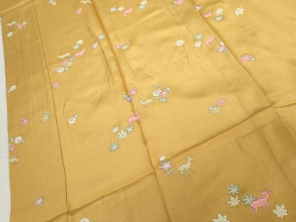 平和屋着物●長襦袢　無双仕立て　鹿　草花　金彩　正絹　逸品　未使用　AABG7828cs