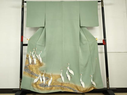 平和屋着物●豪華色留袖　作家物　群れ鶴　金糸　金彩　正絹　逸品　AABG7829cs