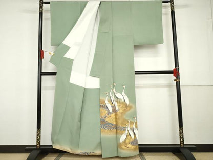 平和屋着物●豪華色留袖　作家物　群れ鶴　金糸　金彩　正絹　逸品　AABG7829cs