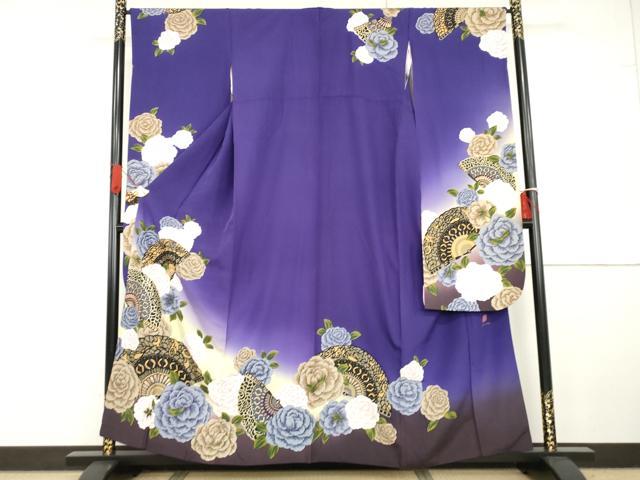 平和屋着物●忠隅眞理子　振袖　檜扇草花文　薔薇　暈し染め　金彩　正絹　逸品　AABG7830cs