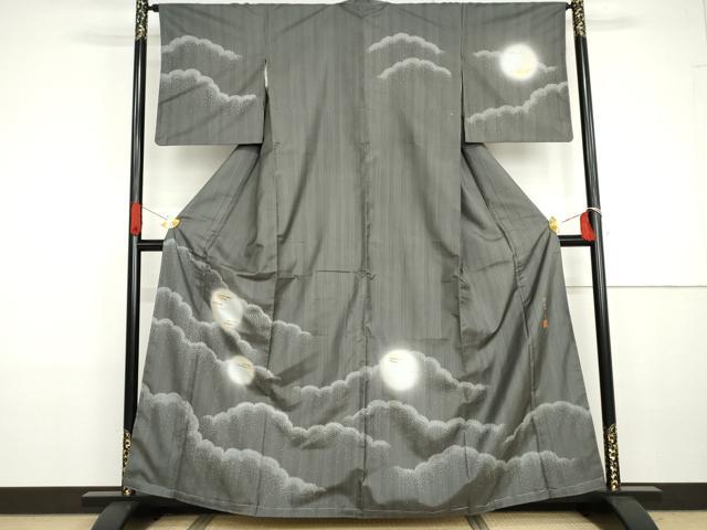 平和屋着物●灘波田豊　本場大島紬　染大島　訪問着　満月　金糸　金彩　正絹　逸品　AABG7832cs