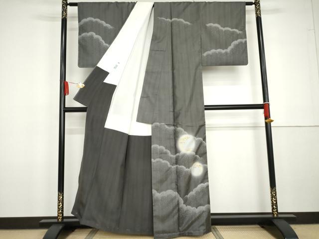 平和屋着物●灘波田豊　本場大島紬　染大島　訪問着　満月　金糸　金彩　正絹　逸品　AABG7832cs