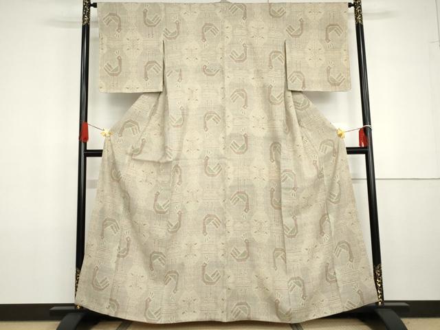 平和屋着物●本場結城紬　重要無形文化財　80亀甲　鳥　正絹　逸品　未使用　AABG7837cs