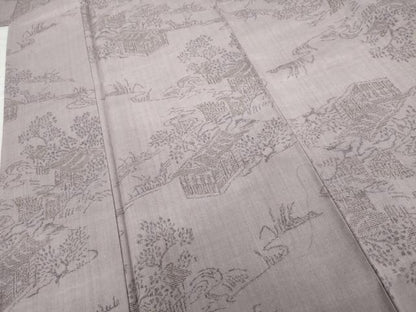 平和屋着物●本場結城紬　重要無形文化財　100亀甲　風景文　正絹　逸品　未使用　AABG7838cs