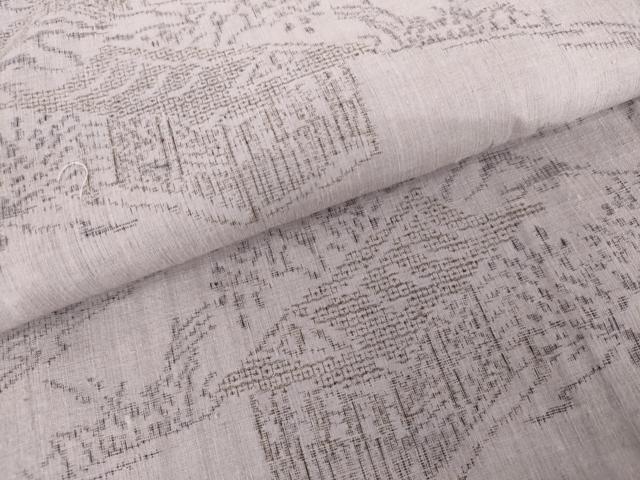 平和屋着物●本場結城紬　重要無形文化財　100亀甲　風景文　正絹　逸品　未使用　AABG7838cs