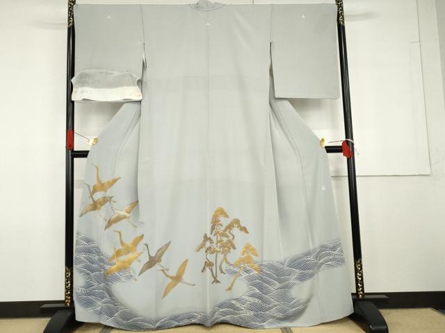 平和屋着物●創業460年・千總　色留袖　寿鶴飛翔　金銀糸　金彩　反端付き　浜ちりめん　正絹　逸品　AABG7839cs