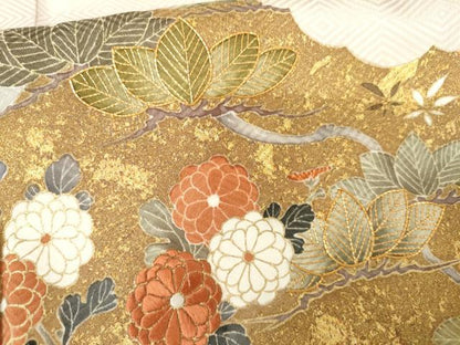 平和屋着物●豪華色留袖　友禅　駒刺繍　渡り橋松竹梅風景文　金彩　正絹　逸品　AABG7841cs