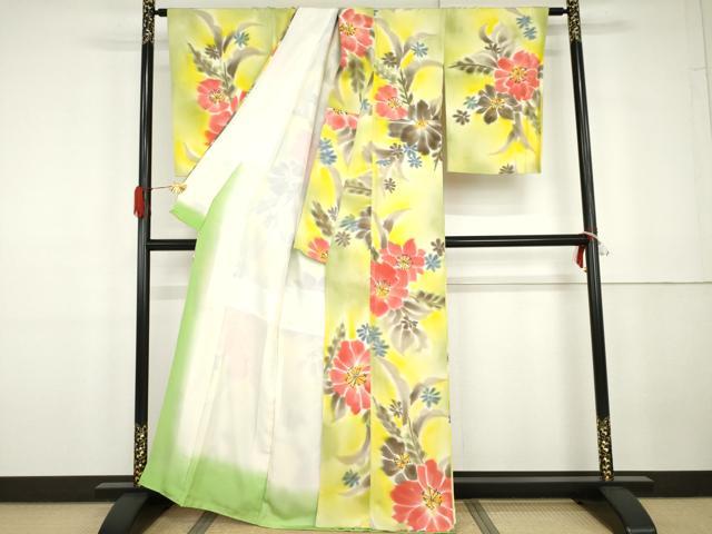 平和屋着物●上質な小紋　手描き　草花文　暈し染め　正絹　逸品　AABG7844cs