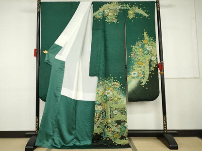 平和屋着物●豪華振袖　辻が花　暈し染め　金彩　銀通し地　ロング丈　正絹　逸品　AABG7851cs