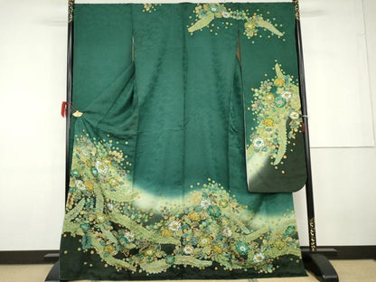 平和屋着物●豪華振袖　辻が花　暈し染め　金彩　銀通し地　ロング丈　正絹　逸品　AABG7851cs
