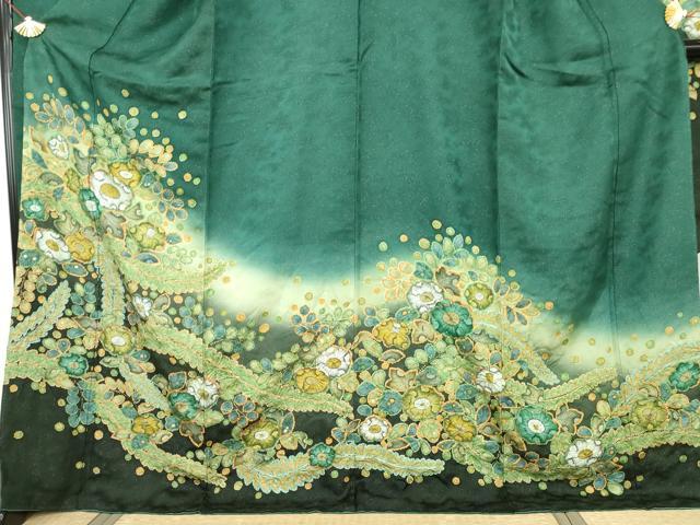 平和屋着物●豪華振袖　辻が花　暈し染め　金彩　銀通し地　ロング丈　正絹　逸品　AABG7851cs