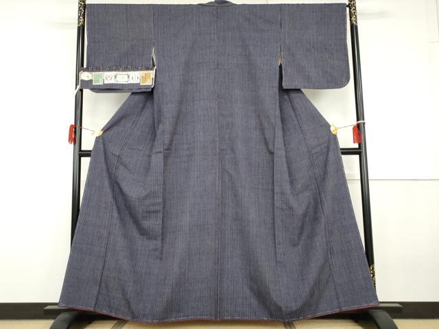 平和屋着物●本場結城紬　重要無形文化財　縞　証紙付き　正絹　逸品　未使用　AABG7852cs