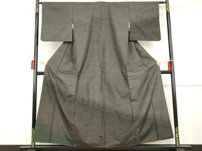 平和屋着物●訪問着　紬地　稲穂　黒地　正絹　逸品　AABG7857cs