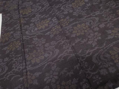 平和屋着物●結城紬　80亀甲　流水草花文　西武百貨店扱い　正絹　逸品　AABG7867cs