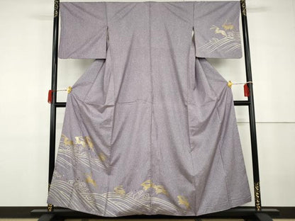 平和屋着物●本場大島紬　染大島　訪問着　螺鈿　跳び兎　金銀彩　正絹　逸品　AABG7869cs