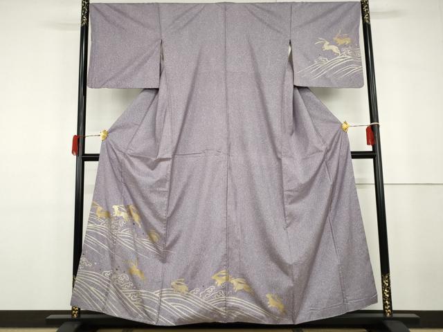 平和屋着物●本場大島紬　染大島　訪問着　螺鈿　跳び兎　金銀彩　正絹　逸品　AABG7869cs