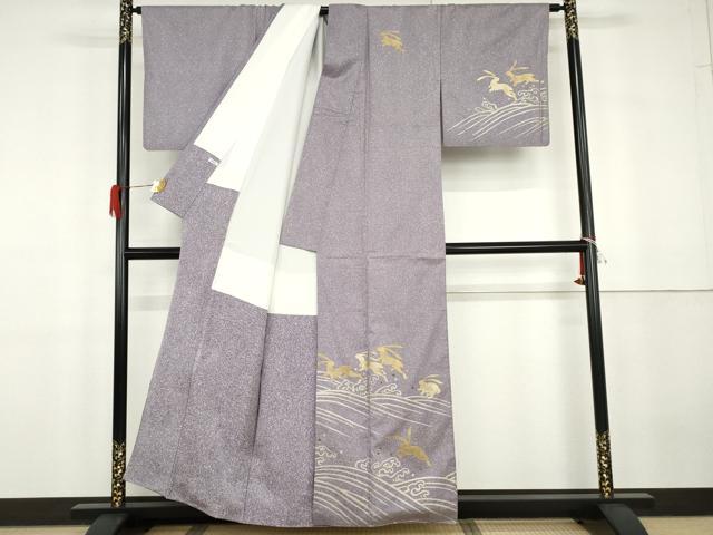平和屋着物●本場大島紬　染大島　訪問着　螺鈿　跳び兎　金銀彩　正絹　逸品　AABG7869cs