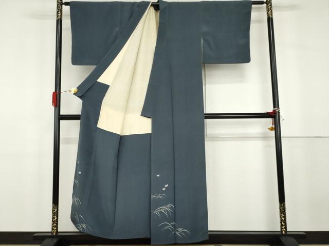 平和屋着物●アンティーク　大正ロマン　色留袖　手描き　稲穂に雀　正絹　逸品　AABG7871cs