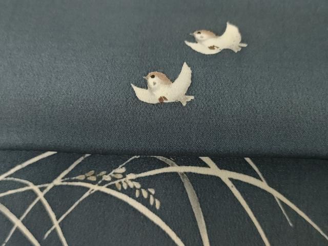 平和屋着物●アンティーク　大正ロマン　色留袖　手描き　稲穂に雀　正絹　逸品　AABG7871cs