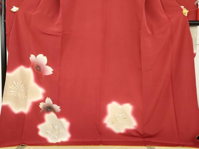 平和屋着物●豪華振袖　舞桜文　暈し染め　金彩　ロング丈　正絹　逸品　AABG7876cs