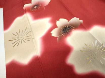 平和屋着物●豪華振袖　舞桜文　暈し染め　金彩　ロング丈　正絹　逸品　AABG7876cs