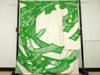 平和屋着物●豪華振袖　駒刺繍　絞り　束ね熨斗花唐草文　金糸　正絹　逸品　AABG7879cs