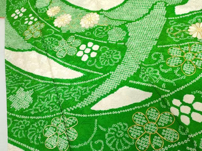 平和屋着物●豪華振袖　駒刺繍　絞り　束ね熨斗花唐草文　金糸　正絹　逸品　AABG7879cs