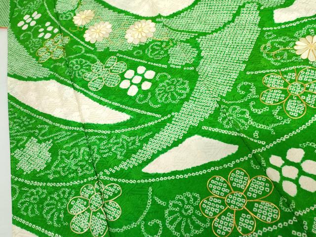 平和屋着物●豪華振袖　駒刺繍　絞り　束ね熨斗花唐草文　金糸　正絹　逸品　AABG7879cs