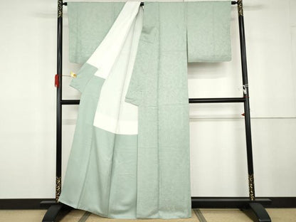 平和屋着物●上質な色無地　辻が花地紋　青磁鼠色　正絹　逸品　AABG7880cs