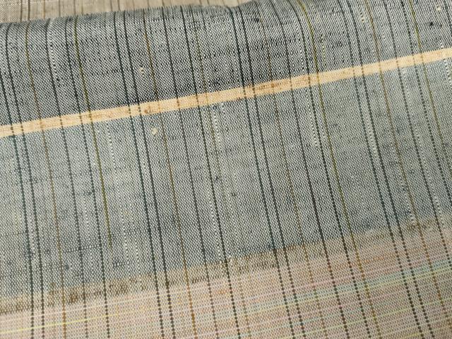 平和屋着物●ぜんまい紬　変わり横段文　正絹　逸品　AABG7899cs