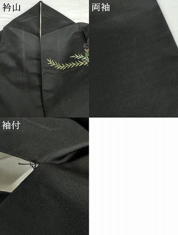 平和屋着物●総刺繍　訪問着　紬地　中国三大刺繍　スワトウ刺繍　汕頭刺繍　相良刺繍　吉祥花唐草文　黒地　金糸　正絹　逸品　AABG7918cs
