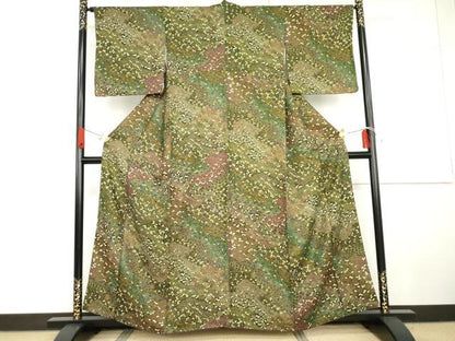 平和屋着物●中国三大刺繍　相良刺繍　小紋　吉祥草花文　金通し地　正絹　逸品　AABG7919cs