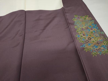 平和屋着物●中国三大刺繍　相良刺繍　小紋　吉祥草花文　金通し地　正絹　逸品　AABG7919cs