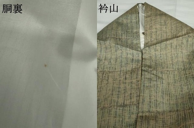 平和屋着物●伝統工芸品　伊那紬　手織り　変わり横段文　さが美扱い　証紙付き　正絹　逸品　AABG7924cs