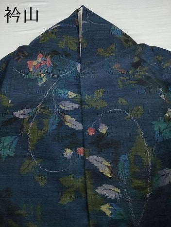平和屋着物●小千谷紬　更紗花唐草文　証紙付き　正絹　逸品　AABG7957cs