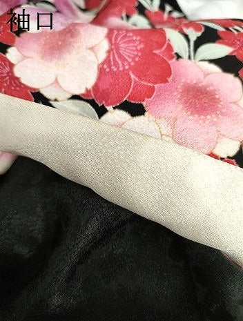 平和屋着物●豪華振袖　駒刺繍　枝垂れ花文　暈し染め　黒地　金彩　正絹　逸品　AABG7960cs